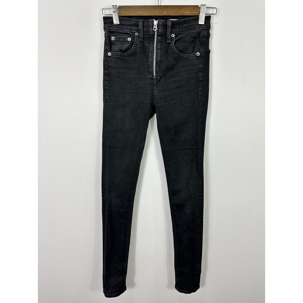 Rag &‎ Bone Black Exposed Zip High Rise Skinny Jeans 25 Edgy Rocker Chic Y2K